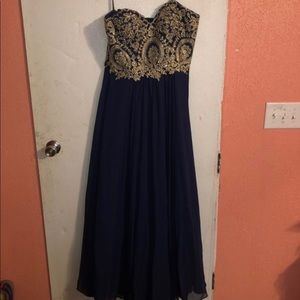 Prom dress, Navy blue and Gold dress